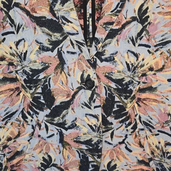6397 Blazer Jacquard Abstract floral Print Blue Pink 1 Button Slash Pockets XS - Picture 9 of 10